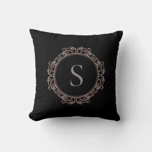Elegant Monogram Modern Classic Black Dusty Blush Throw Pillow