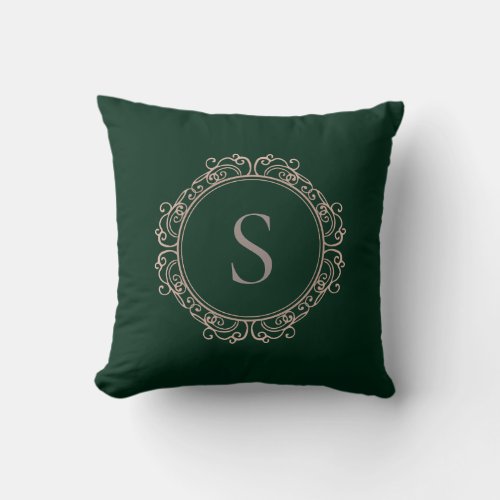 Elegant Monogram Modern Classic Green Throw Pillow