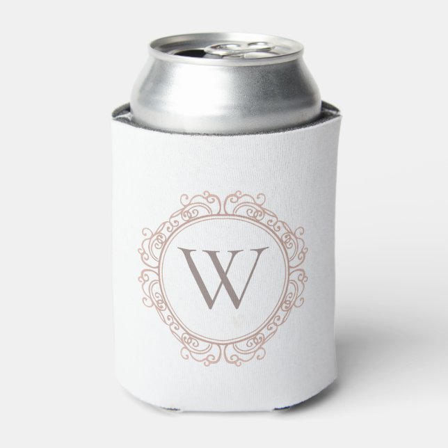 Elegant Monogram Modern Classic Ivory Blush Can Cooler (Can Front)