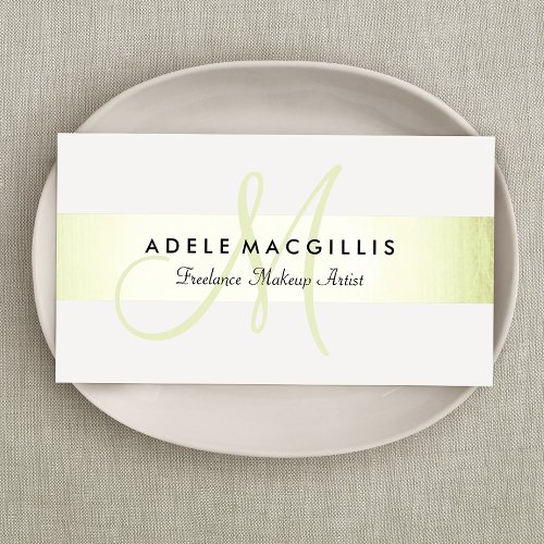 Elegant Monogram  Modern Faux Lime Green Foil Business Card