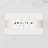 Elegant Monogram  Modern FAUX Silver Stripe White Business Card (Front)