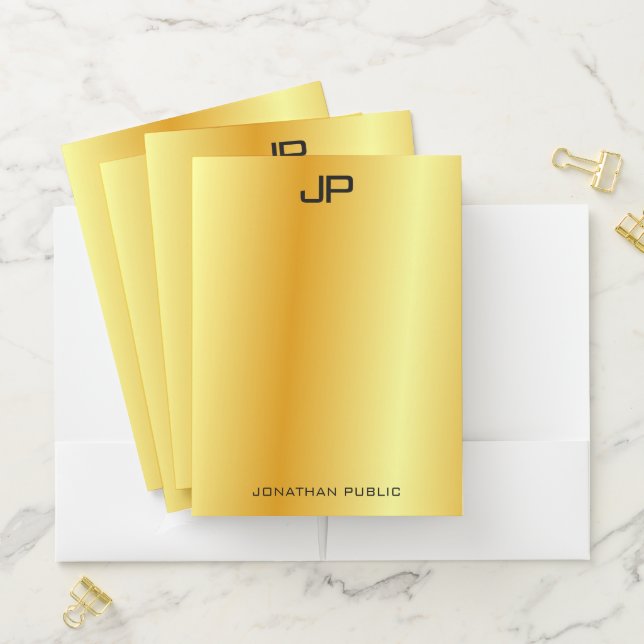 Elegant Monogram Modern Gold Look Office Template  Pocket Folder (In Situ)