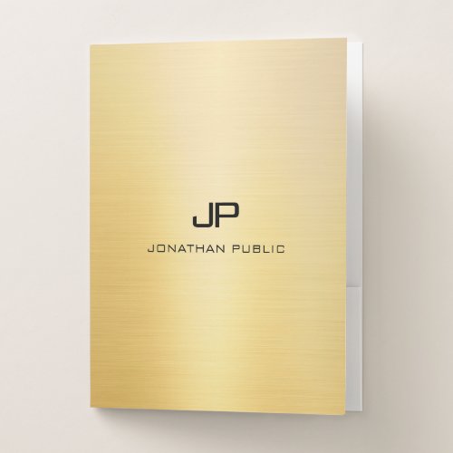 Elegant Monogram Modern Gold Look Template Office Pocket Folder