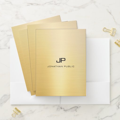 Elegant Monogram Modern Gold Look Template Office Pocket Folder | Zazzle