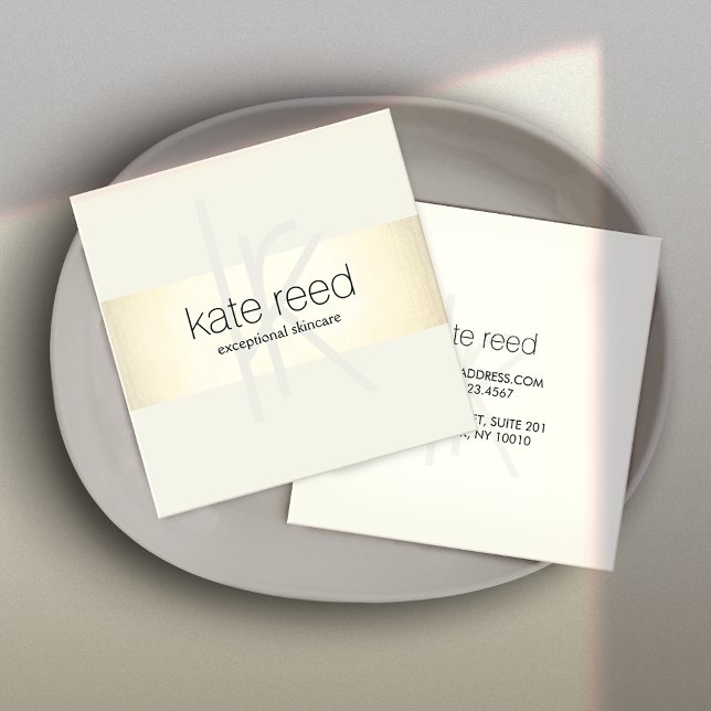 Elegant Monogram  Modern Gold Stripe Square Business Card (Creator Uploaded)