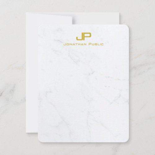 Elegant Monogram Modern Gold White Marble Simple Note Card