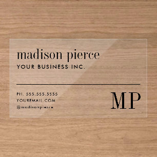 Elegant Monogram Modern Minimalist Clear Business Cards