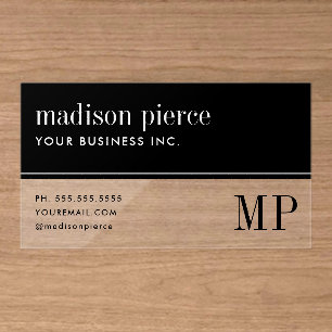 Elegant Monogram Modern Minimalist Clear Business Cards
