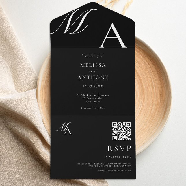 Elegant Monogram Modern Minimalist Wedding All In One Invitation (Creator Uploaded)