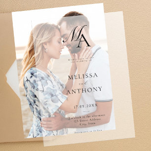 Elegant Monogram Modern Minimalist Wedding Vellum Invitations