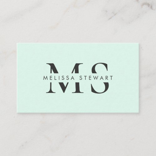 Elegant monogram modern mint green professional business card