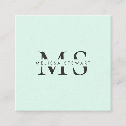 Elegant monogram modern mint green professional square business card
