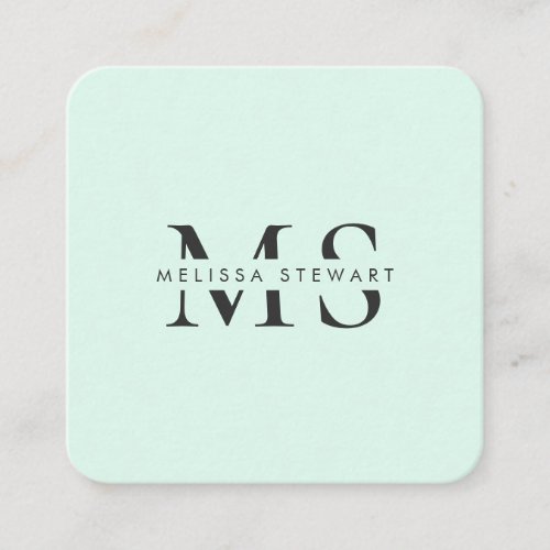 Elegant monogram modern mint green rounded square business card