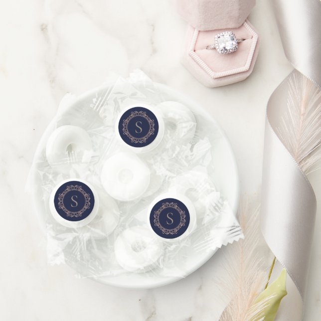 Elegant Monogram Modern Navy Blush Wedding Life Saver® Mints (Wedding)