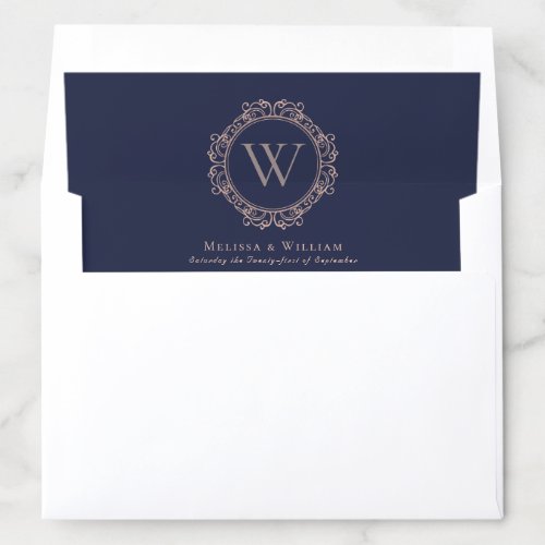 Elegant Monogram Modern Navy Wedding Envelope Liner