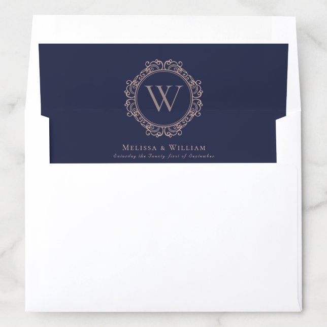 Elegant Monogram Modern Navy Wedding Envelope Liner (In Envelope)