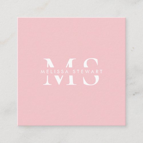 Elegant monogram modern pastel pink professional square business card