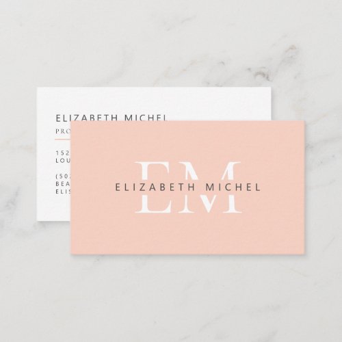 Elegant monogram modern peach professional business card
