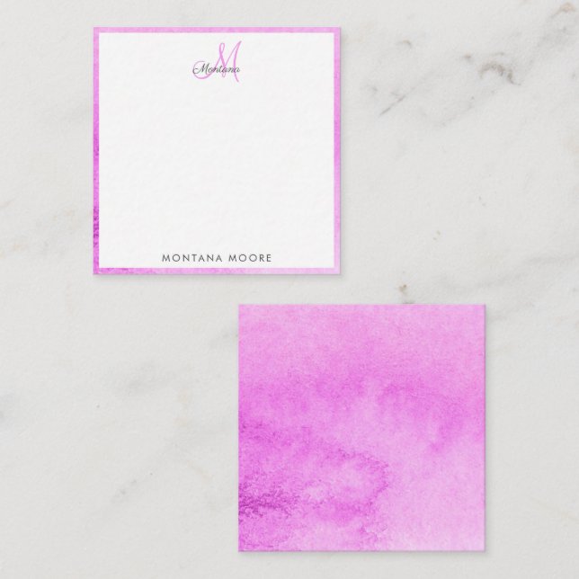 Elegant Monogram Modern Pink Watercolor Abstract Note Card (Front/Back)
