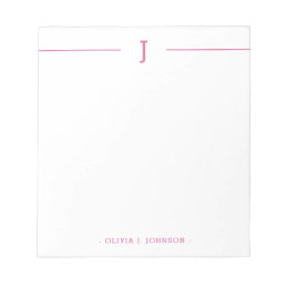 Elegant Monogram Modern Pink White Notepad