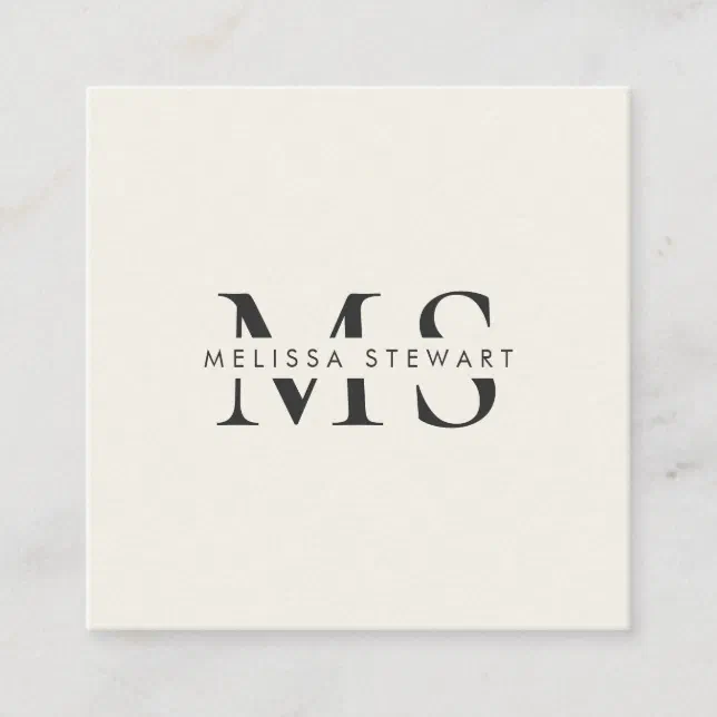 Elegant monogram modern plain beige professional square business card ...