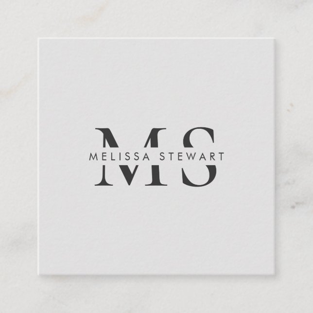 Elegant monogram modern plain gray professional square business card (Front)