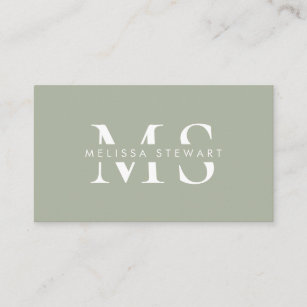 Elegant monogram modern sage green professional business card