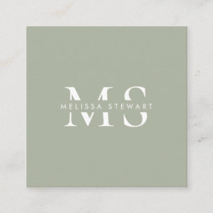Elegant monogram modern sage green professional square business card
