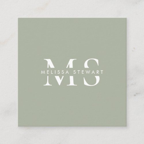 Elegant monogram modern sage green professional square business card