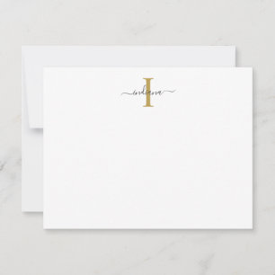 Elegant Monogram Modern Script Gold Gray Note Card