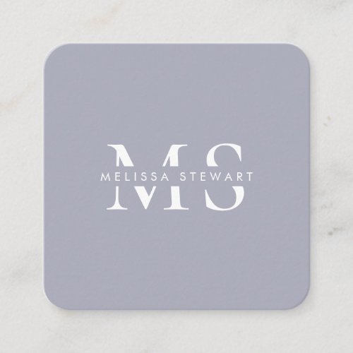 Elegant monogram modern silver gray rounded square business card