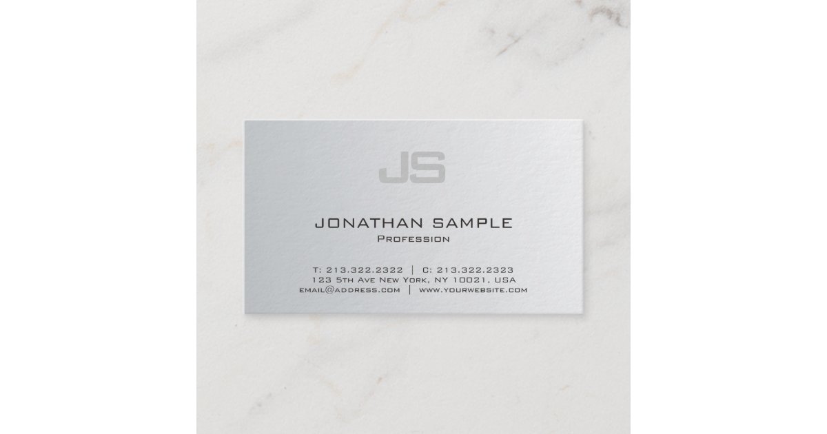 Elegant Monogram Modern Silver Look Design Luxury Business Card | Zazzle