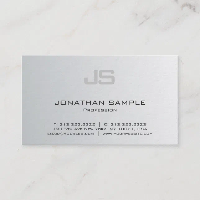 Elegant Monogram Modern Silver Look Design Luxury Business Card | Zazzle