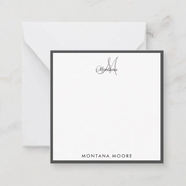Elegant Monogram Modern Simple Girly Black Note Card | Zazzle