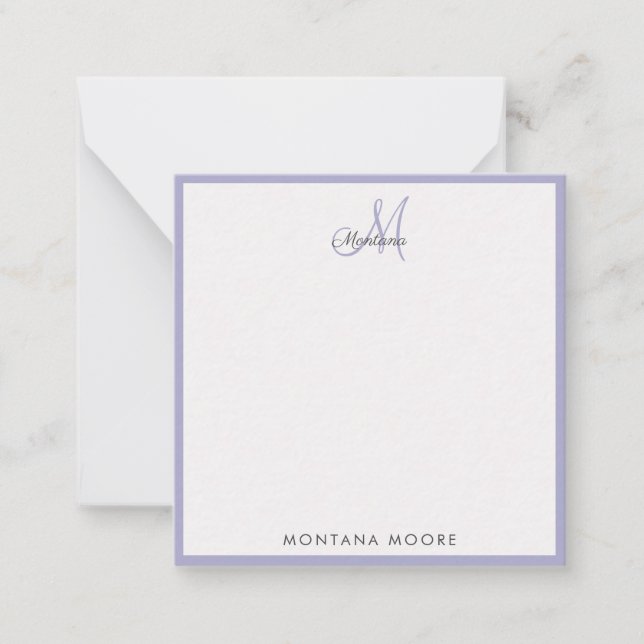 Elegant Monogram Modern Simple Girly Peri Purple Note Card (Front)