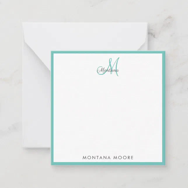 Elegant Monogram Modern Simple Girly Teal Note Card | Zazzle