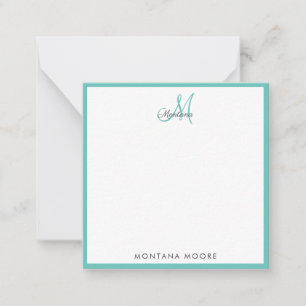 Elegant Monogram Modern Simple Girly Teal Note Card