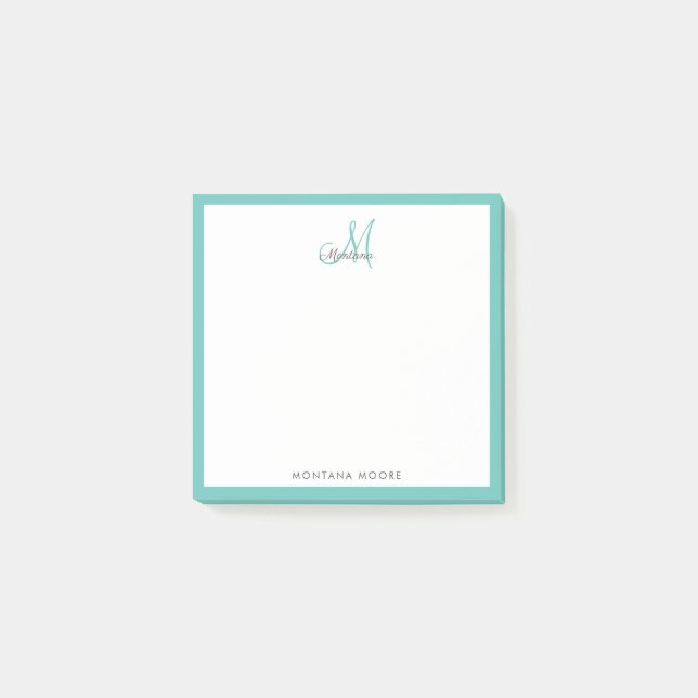 Elegant Monogram Modern Simple Girly Teal Post-it Notes (Front)