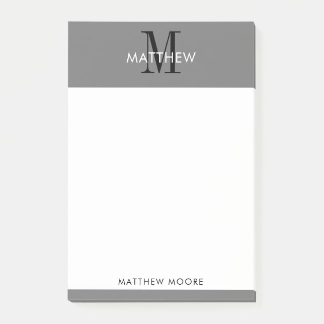 Elegant Monogram Modern Simple Gray Black White  Post-it Notes (Front)