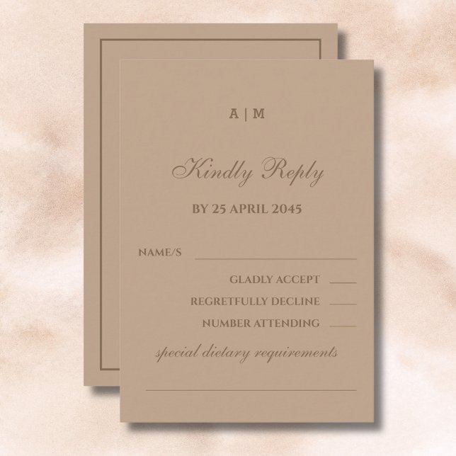 Elegant Monogram Modern Taupe Wedding RSVP Card  (Creator Uploaded)