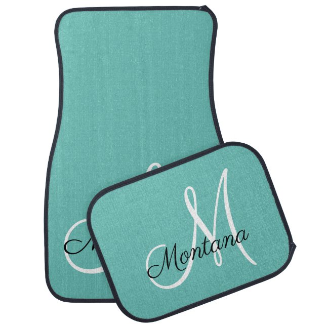 Elegant Monogram Modern Teal Girly  Car Floor Mat (Set)