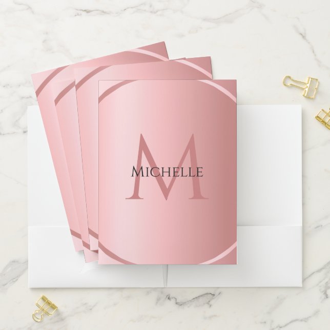 Elegant Monogram Modern Template Rose Gold Pocket Folder (In Situ)