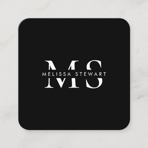 Elegant monogram modern white black rounded square business card