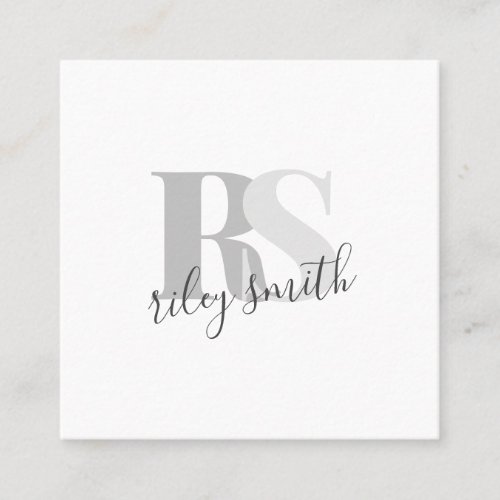 Elegant monogram modern white gray professional square business card