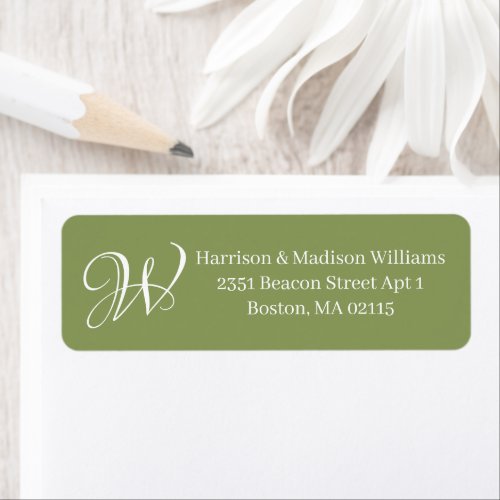 Elegant Monogram moss green custom Return Address Label