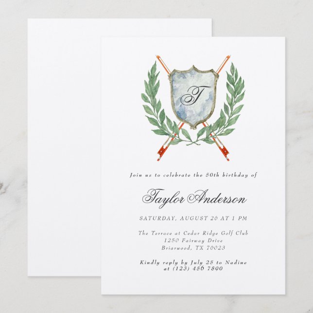 Elegant Monogram Music Crest Birthday Party Invitation (Front/Back)