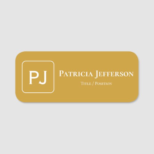 Elegant Monogram Mustard Yellow Unique  Stylish Name Tag