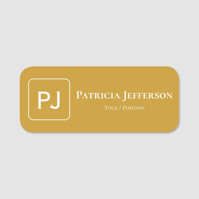Elegant Monogram Mustard Yellow Unique Stylish Name Tag (Front)
