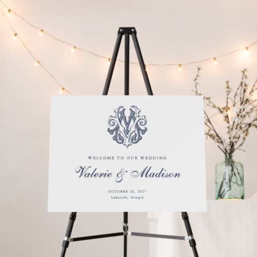 Elegant Monogram MV Welcome Foam Board Sign