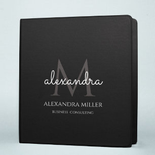 Elegant Monogram Name Black and White 3 Ring Binder